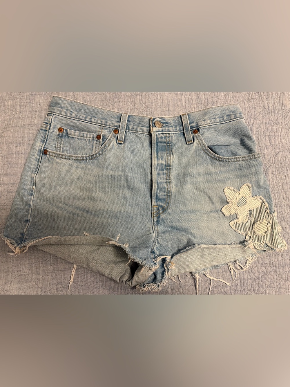 Levi’s 501 Distress Patch Denim Shorts